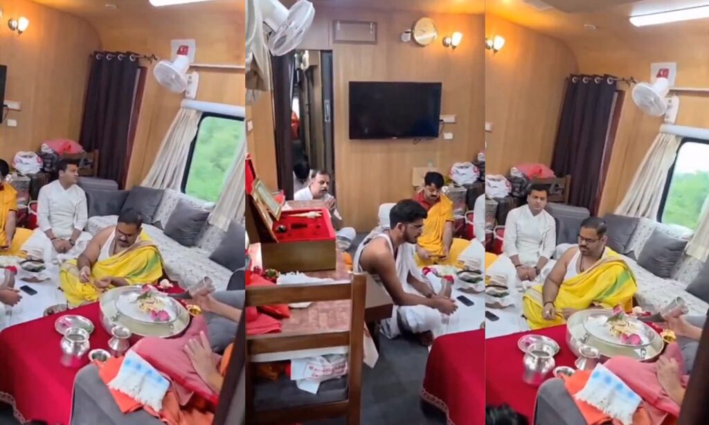 Pooja inside Train